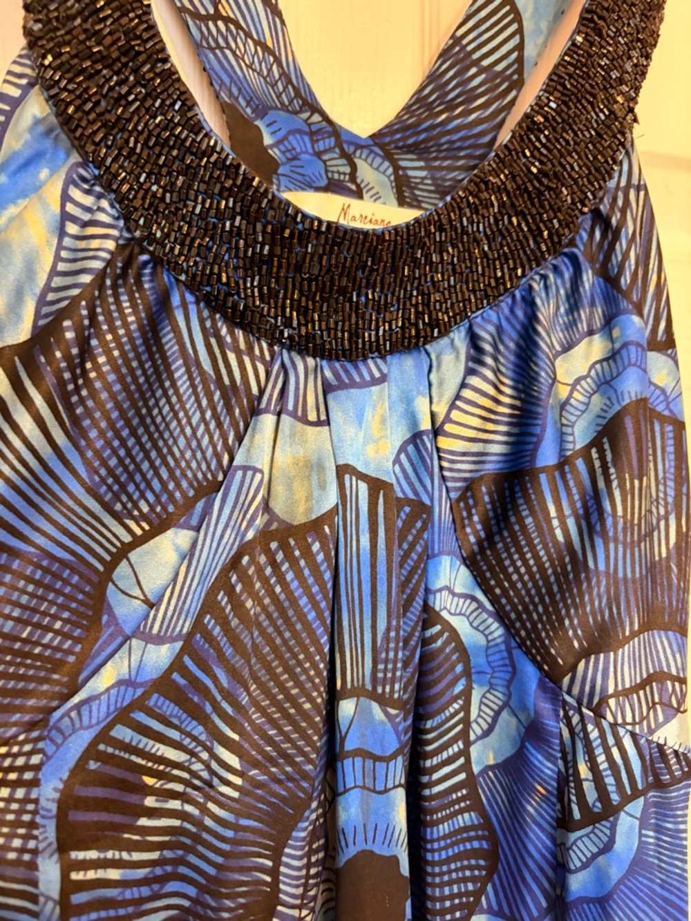Silk Marciano Blue Printed Beaded Scoop-Neck Sleeveless Chemise slip dress mini - Picture 7 of 8